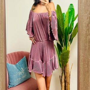 Mauve Plisse Off Shoulder Romper