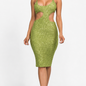 Chartreuse Sequin Cut-Out Midi Dress