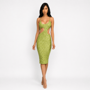Chartreuse Sequin Cut-Out Midi Dress