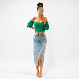 Emerald Satin Puff Sleeve Crop Top