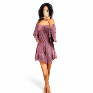 Mauve Plisse Off Shoulder Romper